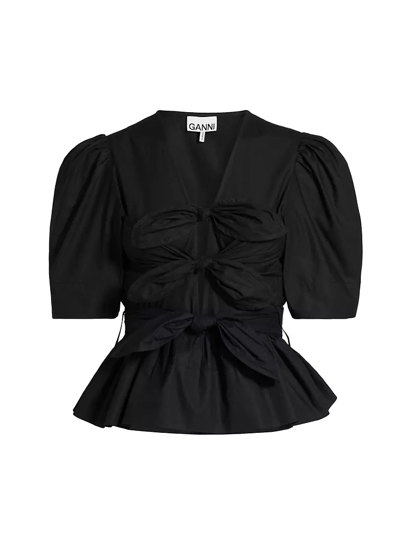 Black Stretch Cotetch Tie Strap Blouse