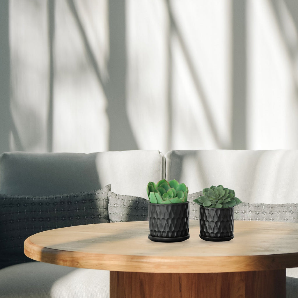 Teardrop Matte Black Planters mit Untersetzer 5x5