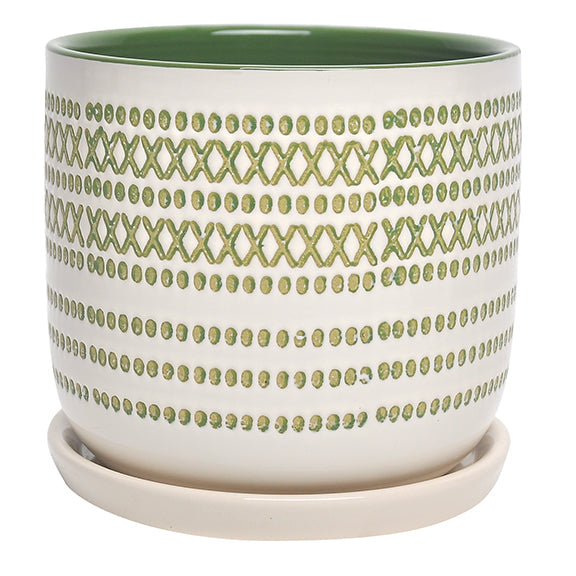 Olive & Cream Planter W / Saucer 5x5