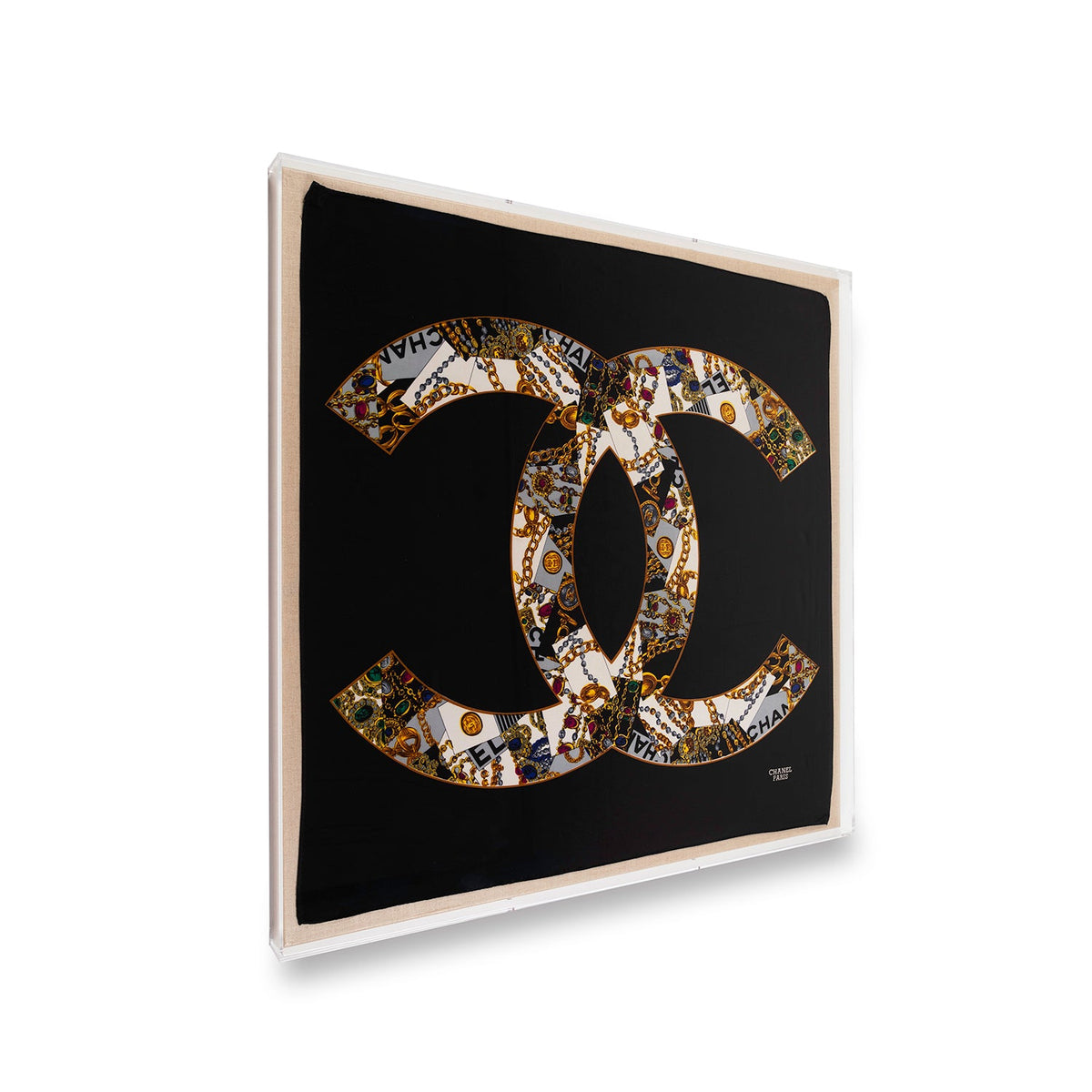Gerahmter Chanel Bijoux Schal schwarz in 36 von 36 Shadowbox