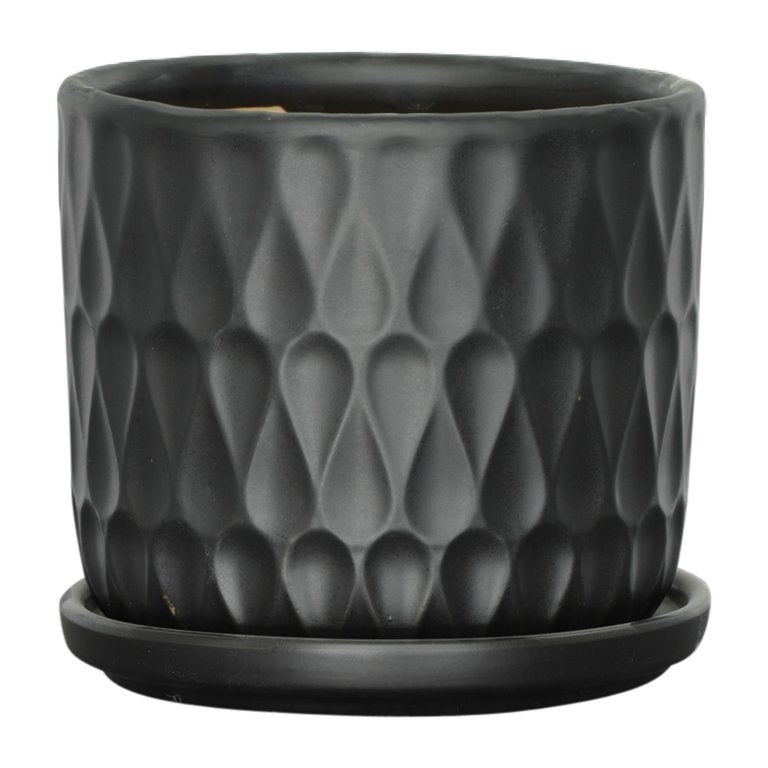 Teardrop Matte Black Planters mit Untersetzer 5x5