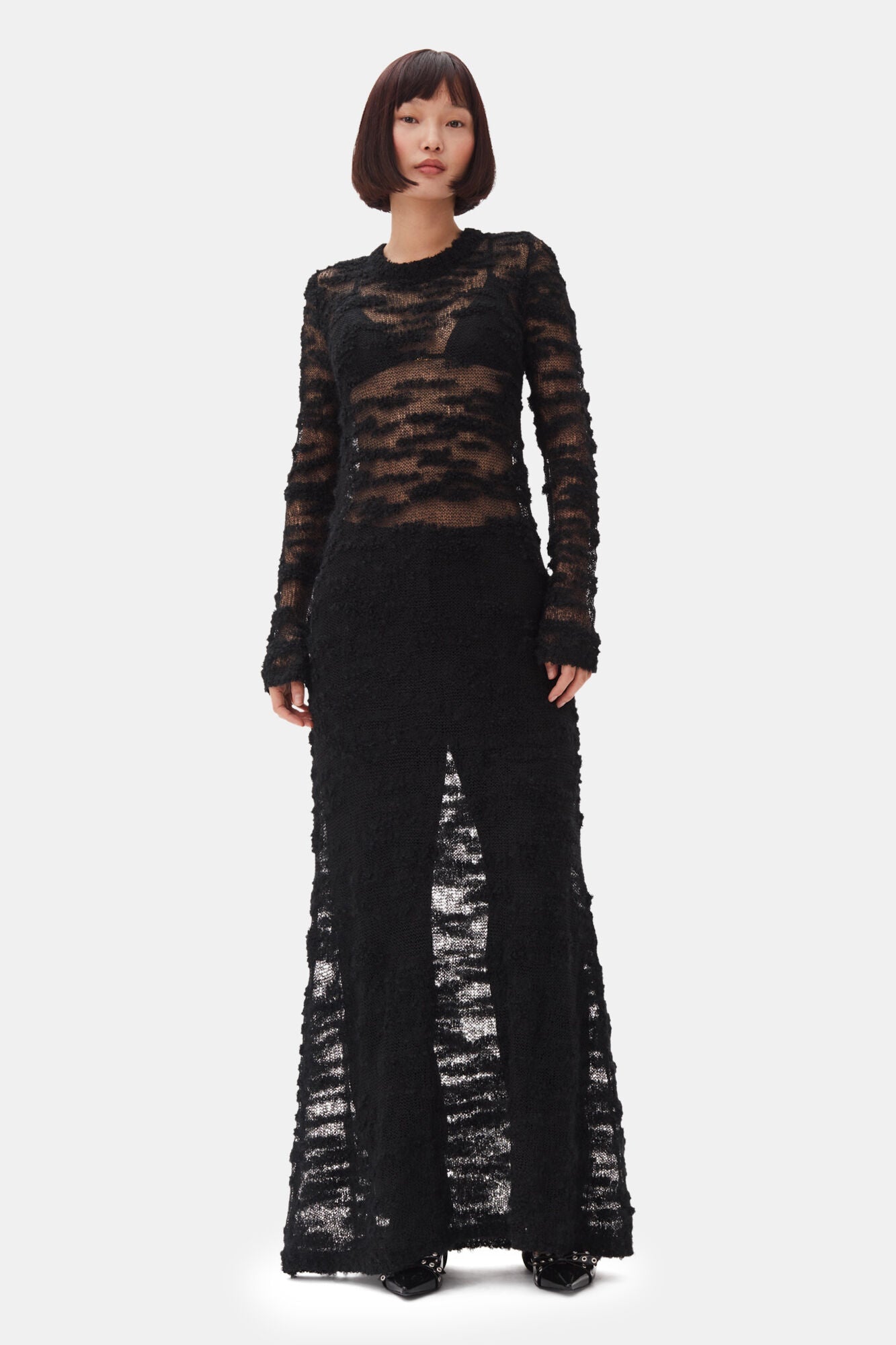 Black Boucle Maxi Kleid