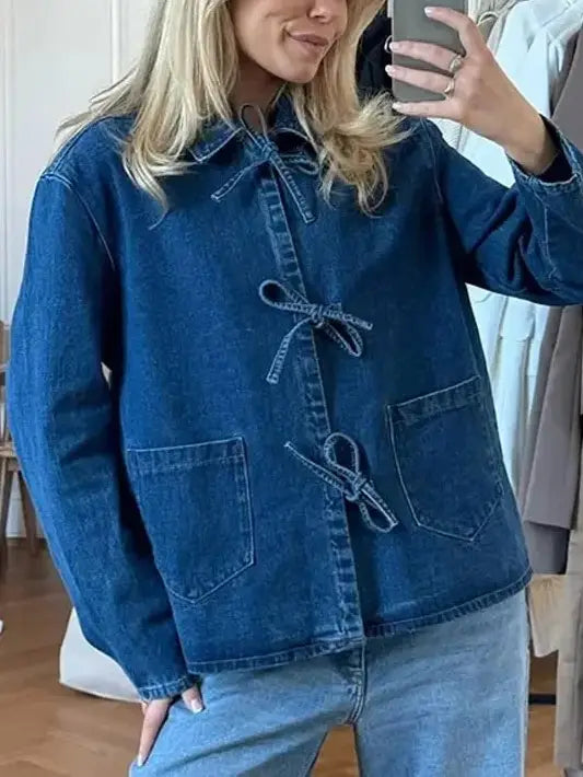 Bow Tie Denim Shirt mit Pocket