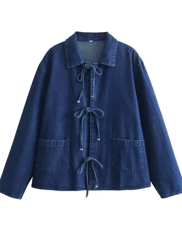 Bow Tie Denim Shirt mit Pocket