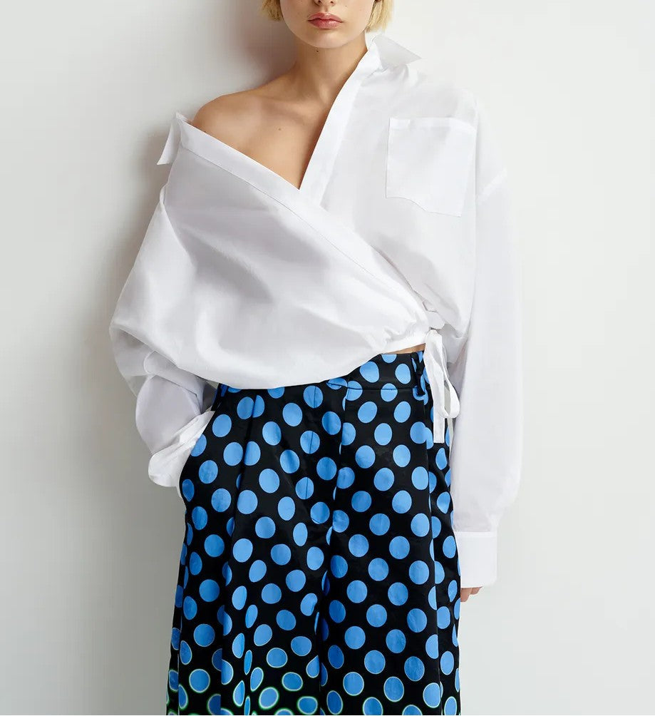 Weiße Baumwoll-Wrap-Effekt-Bluse
