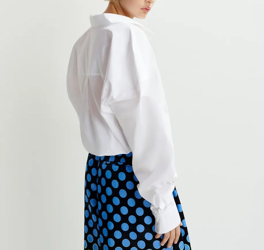 Weiße Baumwoll-Wrap-Effekt-Bluse