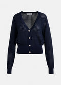 Dunkelblauer V-Neck-Strickjacke mit Strassstein-verzierten Knöpfen