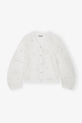 Off-White Rhinestone Cotton Pointelle Cardigan