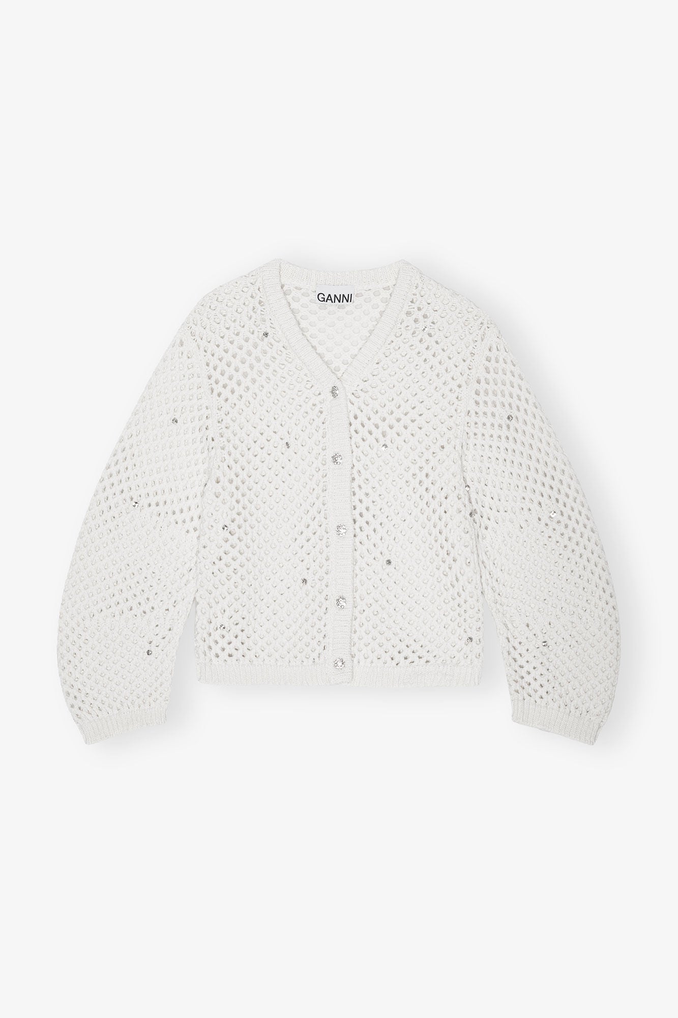 Off-White Rhinestone Cotton Pointelle Cardigan
