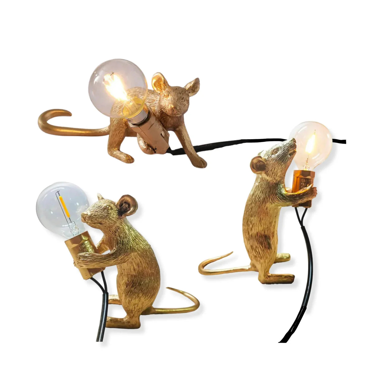 Goldplattierte Maus Resin Nachtlicht-Set von 3