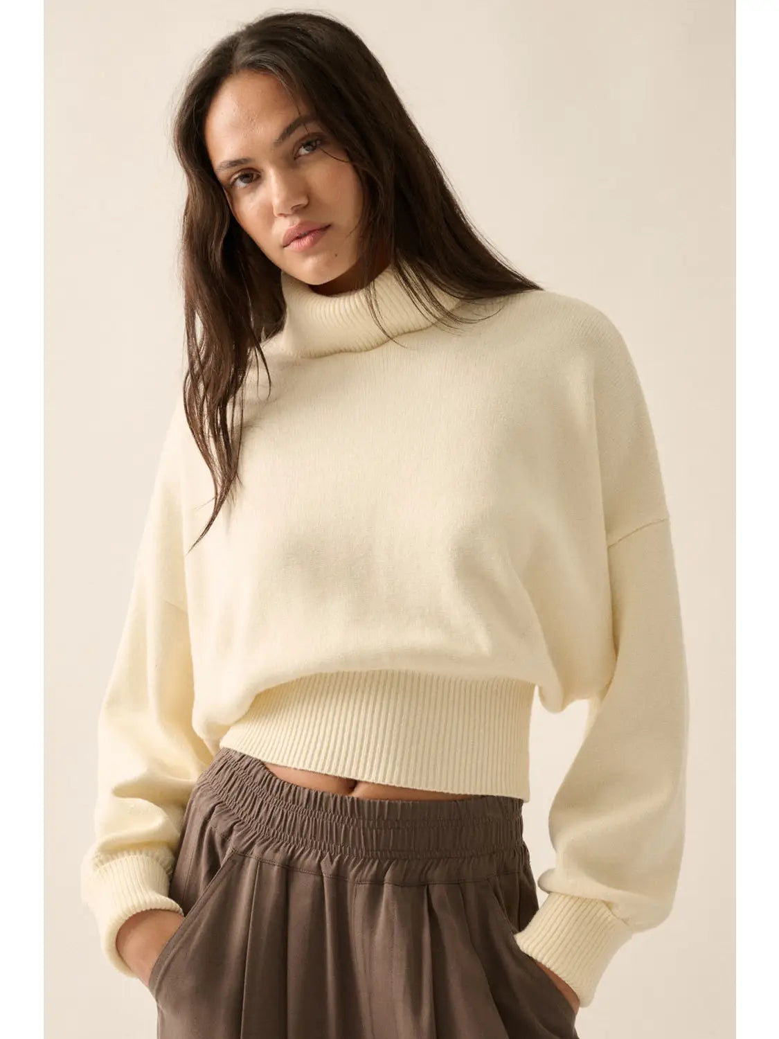 Hem Cropped Turtleneck Pullover