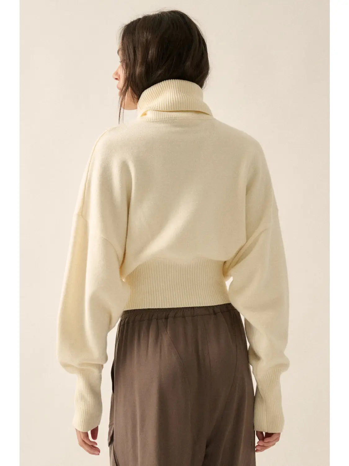 Hem Cropped Turtleneck Pullover