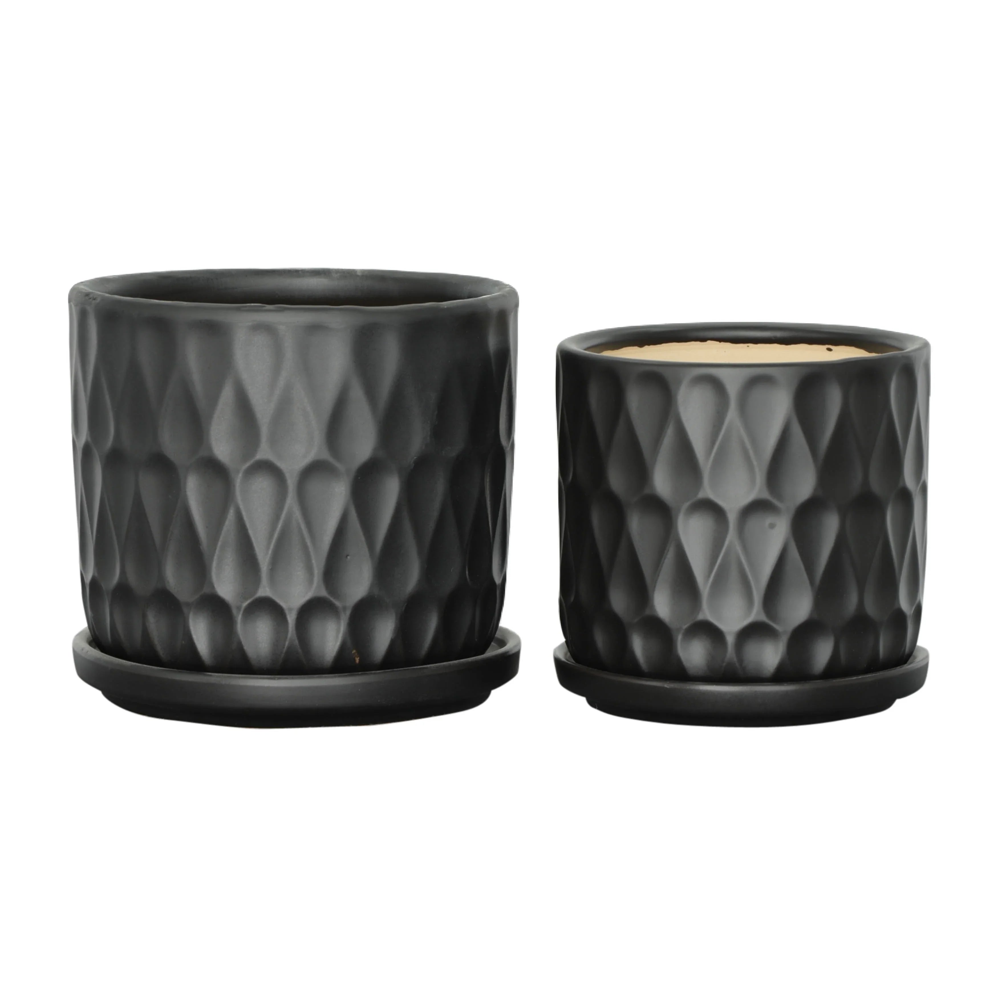 Teardrop Matte Black Planters W / Saucer 6x6