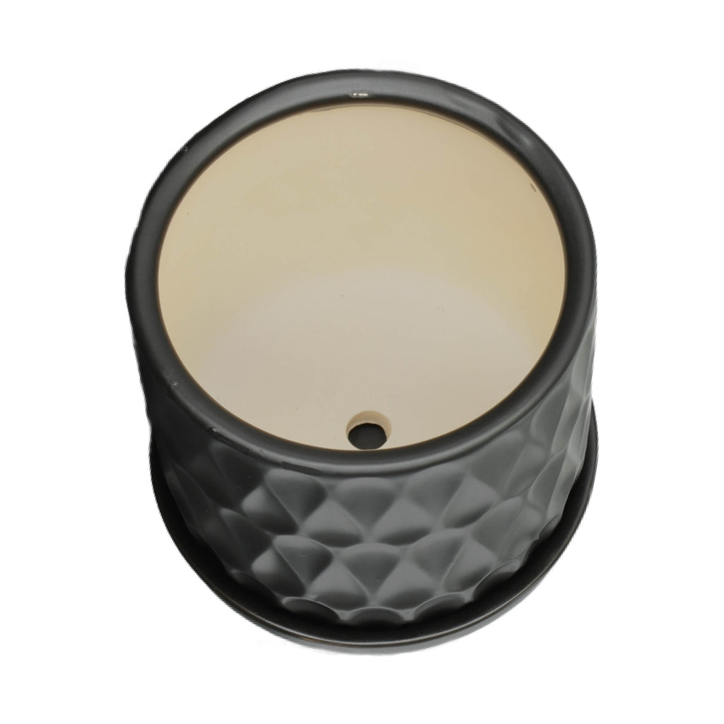 Teardrop Matte Black Planters W / Saucer 6x6