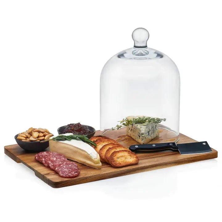 Acaciawood Cheese Board Serving Set mit Glas Dome