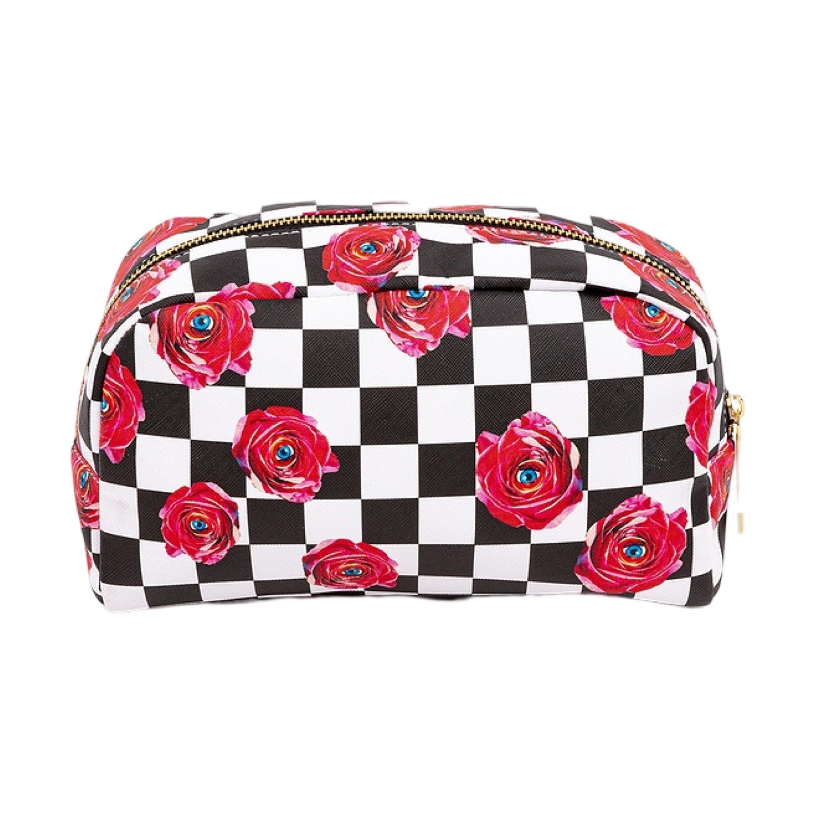 Rosen auf Check Cosmetic Bag