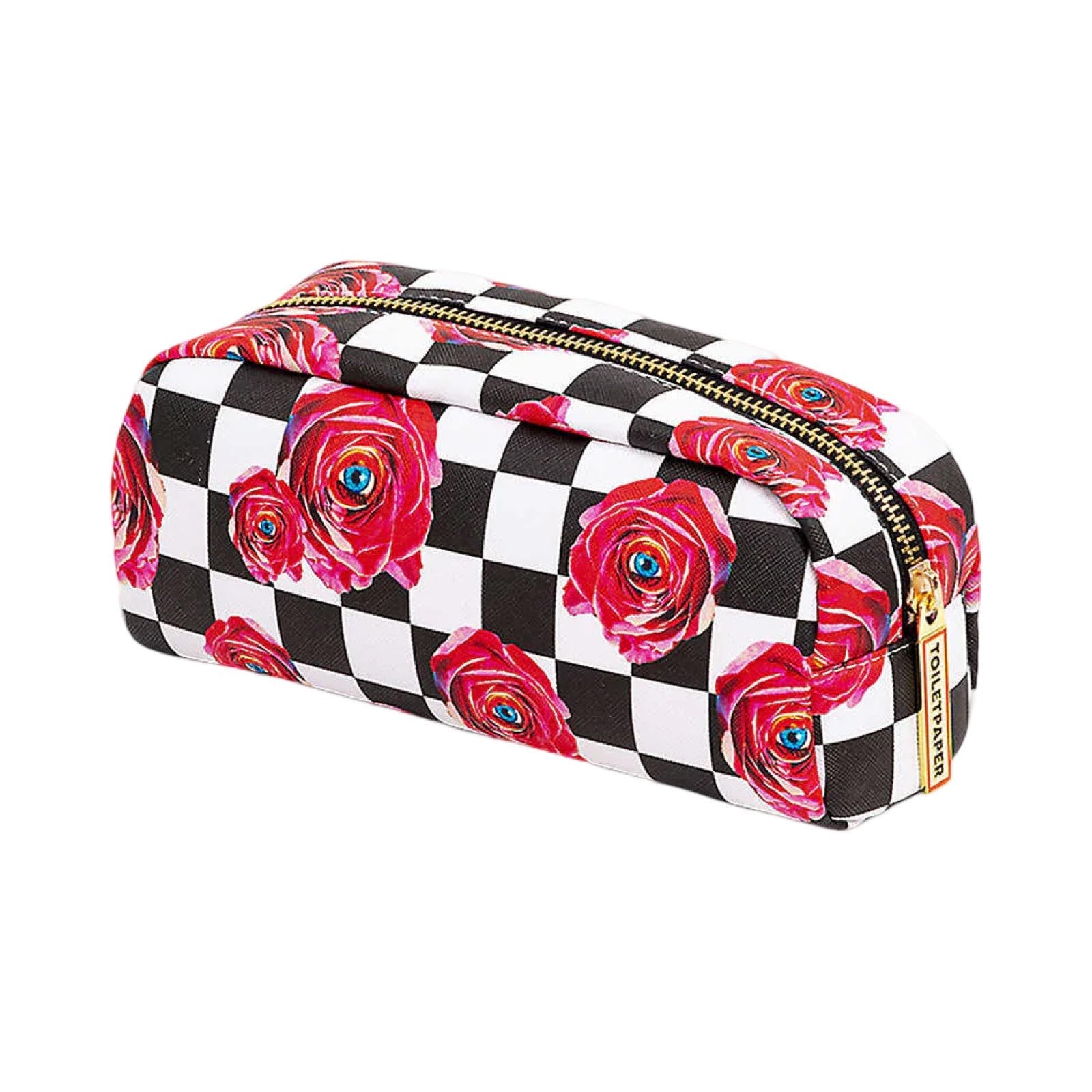 Rosen auf Check Cosmetic Bag
